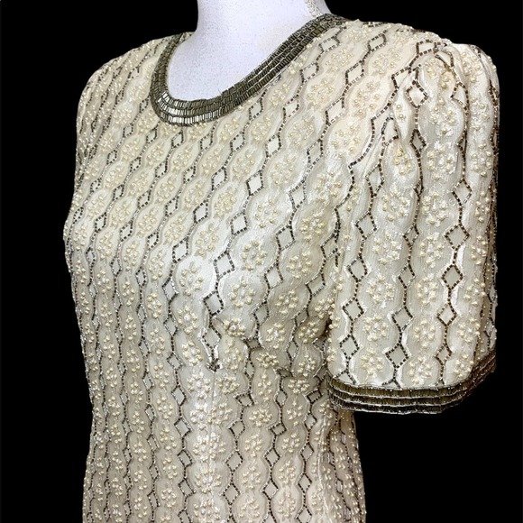 Vtg 80’s Stenay Champagne Beaded Short Gown 10 - Picture 11 of 16